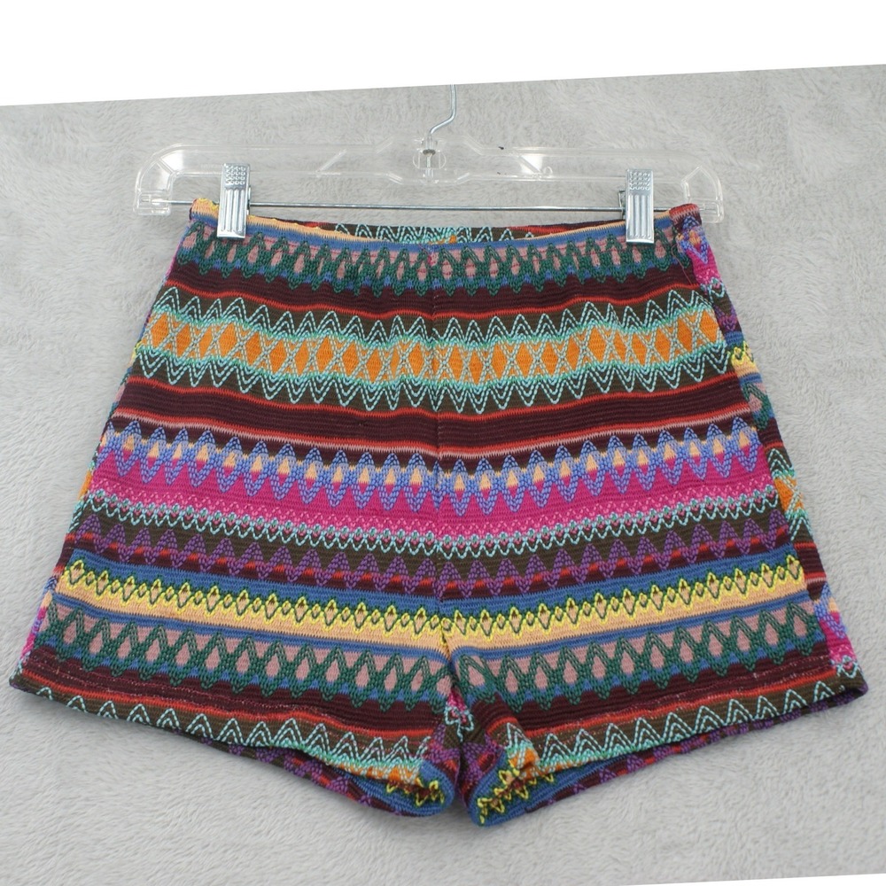 Womens Multi Color Geometric Knit Shorts Boho Chevron Festival Size 8-10 Shein